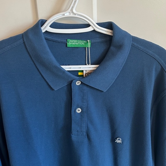 NWT Benetton Blue Long Sleeve Polo Shirt, size XXL - Picture 2 of 5